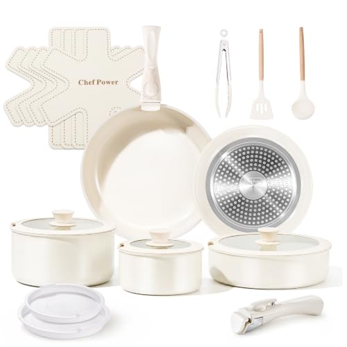 Chef Power 19-teilig Pfannenset Topfset mit abnehmbaren Griffen, Titan-Keramik-Antihaft Kochgeschirr Set, Pfanne 24/28cm… – Ansicht 1