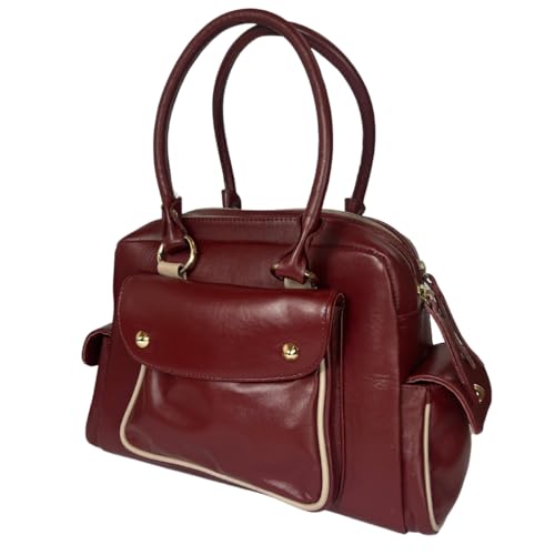 Bolsa feminina de couro genuino grande transversal tiracolo caremelo (Vinho)