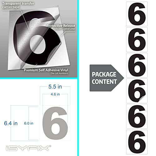 iSYFIX Black Vinyl Number 6 (Six) Stickers, 6 Inch, 6 Pack, Self Adhesive by iSYFIX - Used condition - Image 9