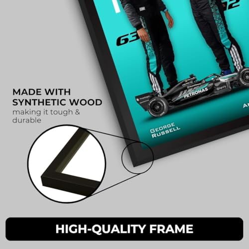 Image of George Russell Mercedes F1 Poster | Framed AMG F1 Car A4 Sized (31 x 23 cm) | Russell and Kimi Posters | Mercedes Car Frame for Wall, Gift for Boys, Formula 1 Frame | Formula 1 Frames (F 176)