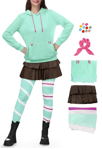 ALIREVERIE Women Halloween Vanelop Vo Pocket Skirt Costume Schweet Long Sleeve Hoodie Funny Party Legging Outfits Mint Green M