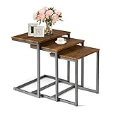 COSTWAY Beistelltisch 3er Set, Satztisch mit Metallgestell, Couchtisch Design, Kaffeetisch Wohnzimmertisch, Nachttisch fürs Bett