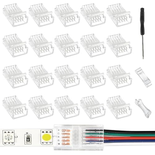 EPLZON 5 Pin 12 mm Connettore Striscia LED Connettori per Strisce LED Connettore Cavo Striscce LED Connettori Senza Saldatura LED per SMD 5050 5630 monochrom LED Strip(20Pezzi)