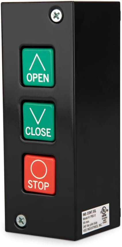 Estación de control para puerta de garaje, panel de 3 botones con abrir/cerrar/detener, negro, sin problema de botones atascados