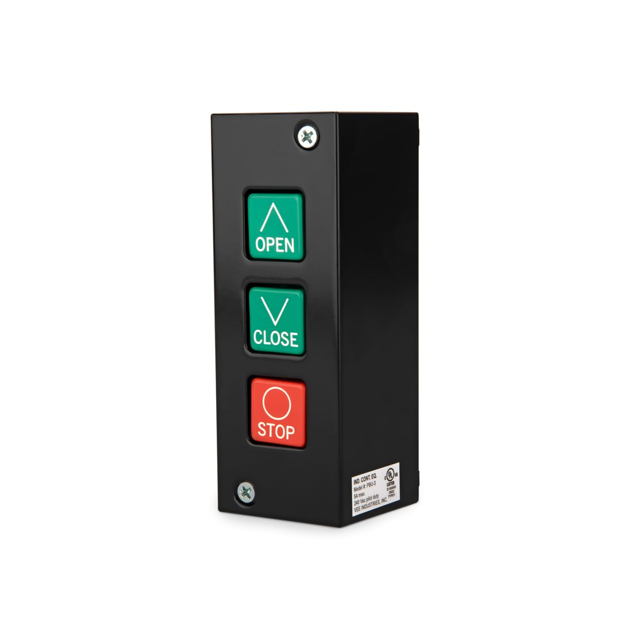 Garage Door Control Station, 3-Button Panel with Open/Close/Stop, Black, No Sticking Button Issue