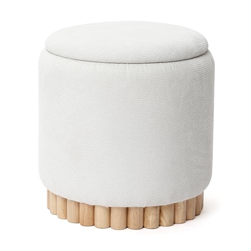 Hometopia Hocker mit stauraum, Sitzhocker Rund, Teddy Stoff Schminktisch Stuhl mit Holz-Design, Wohnzimmer, Schlafzimmer möbel, Beige Hometopia Hocker mit stauraum, Sitzhocker Rund, Teddy Stoff Schminktisch Stuhl mit Holz-Design, Wohnzimmer, Schlafzimmer möbel, Beige