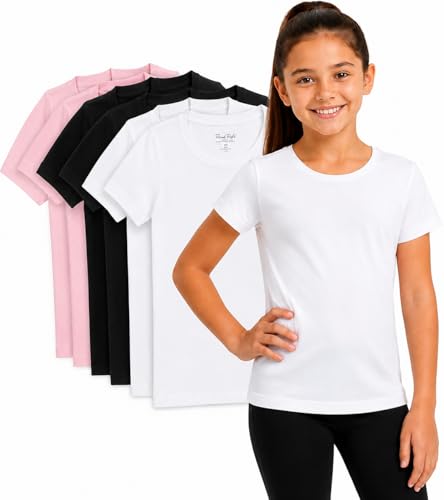 Image of Rene Rofe Girls Undershirts - 6 Pack Soft Cotton Tag Free Crew Neck Short Sleeve Shirts Girls T Shirts for School and Play