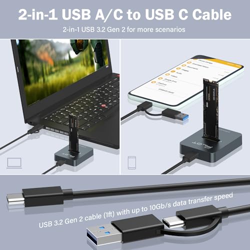Image of M.2 NVMe SATA to USB Dock 10Gbps SSD Reader Adapter Aluminum Case | Supports M /B+M Key PCIE and NGFF SSD Docking for External Storage & Data Recovery, Size for 2230-22110 Enclosure, Laptop, PC