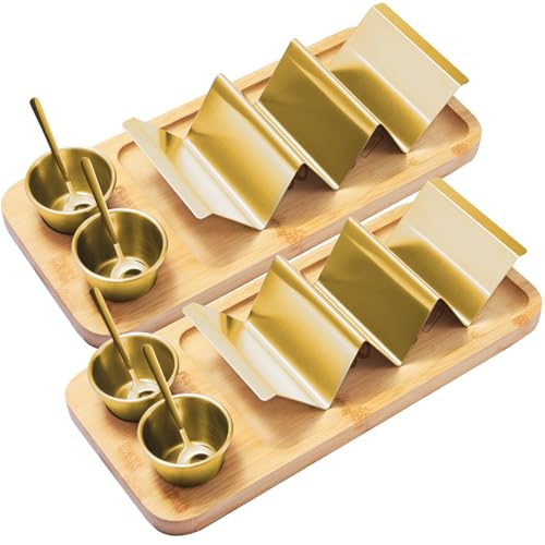 woobud 2 Pack Taco Holder Kit (Gold) + Terracotta Tortilla ...