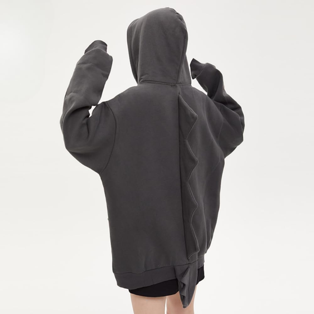 Cutecore Dino Hoodie Y2K Emo Grunge Fleece Lined Pullover 2000s Vintage Streetwear Jacket Acubi Cartoon Warm Clothes