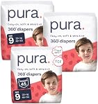 Pura Hypoallergenic Diaper Pants Size 9 (48+ lbs) Overnight, up to 12 Hours Leak Protection, Suitable for Sensitive Skin, Totally Chlorine Free, Soft Organic Cotton, 3 Packs of 15 (45 Pull Up Pants)
