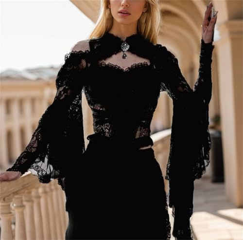Image of Goth Bolero Shrug Women Lace Sheer Mesh Gothic Flare Sleeve Emo
