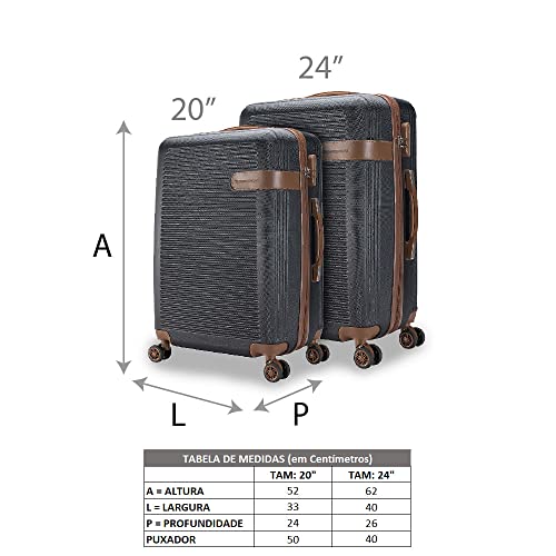 Kit 2 Malas Viagem Swissport Roda 360° ABS Anti Furto (Preto)