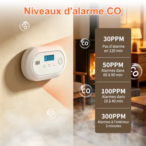 Détecteur de Monoxyde de Carbone Portable Lot de 2 – vue 3