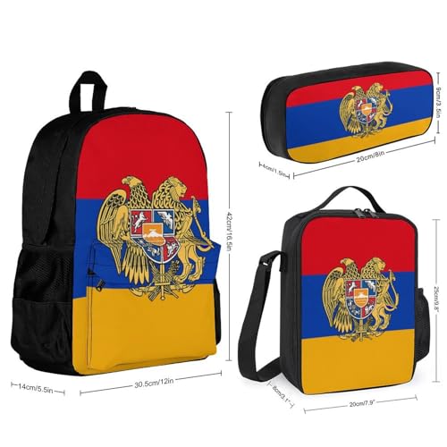 Armenian National Emblem Backpack with Lunch Box Pencil Case 3pcs for Work and Leisure Day Trips2