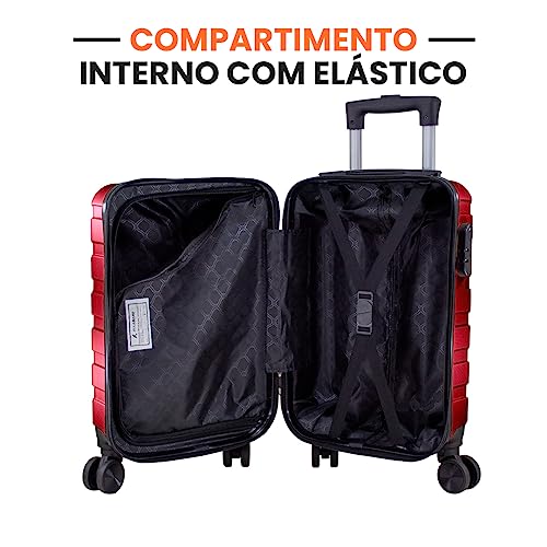 Kit Mala Bordo Com Roda Removível E Frasqueira Bagagem de Mão ABS Rígido Rodinhas 360º (Vermelho)