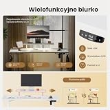 Agilestic Biurko z regulacją wysokości z elastycznym stojakiem na monitor | Biurko elektryczne 160 x 60 cm, listwa świetlna LED, gniazdo USB, 2 miejsca do przechowywania, do domowego biura, białe
