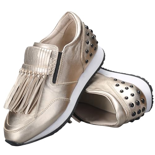 Women's Platform Sneakers Classic Vintage Tassels Round Toe Loafers Casual Slip On Walking Dressy Shoes 5