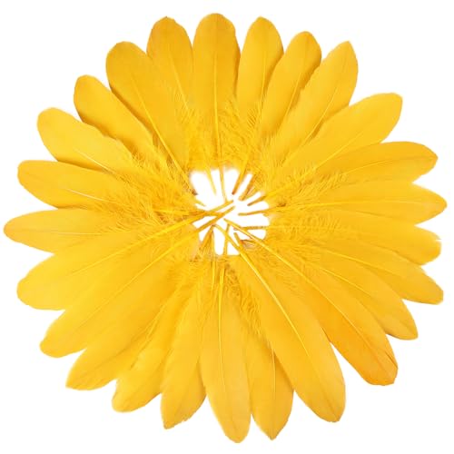 FeelfunFeather 120pcs Golden Yellow Goose Feathers 6-8 Inch 15-20cm Decorative Natural Goose Nagoire Feather Bulk for DIY Crafts Cosplay Wedding Party Christmas Halloween Home Decoration