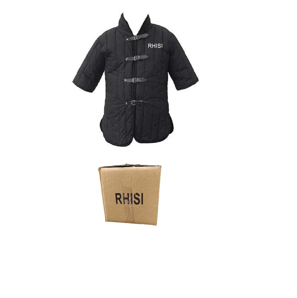 RHISI Cotton Padded Gambeson padded clothing wear short sleeve wear new black color for adult size (XXL 58x32x12 in)