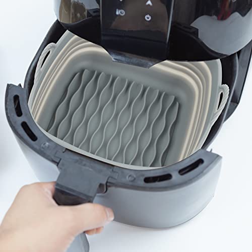 Naikit's Grey 8 In Reusable Silicone Air Fryer Square Liners For Basket Size 6.5 Qt And Above. Non-Stick, Food Safe, Great Instant Pot Kitchen Accessories. #TOP3