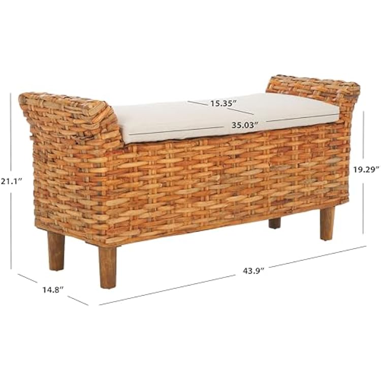 SAFAVIEH Home Collection Palermo Natural Woven Accent Bench with Cushioned Seat, Transitional Organic Bench for Bedroom, Entryway or Living Room (FOX6533B)