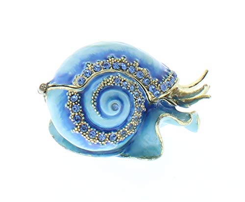 Snail Trinket Box, Hand Set Blue Swarovski Crystal, Hand Painted Blue Pearlized Enamel Over Solid Pewter Base, Inside Of Box With Lovely Enamel, Comes In Beautiful Gift Box, L 2.75 X H 1.25 X W 2.00 #TOP11