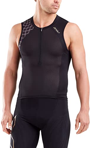 2Xu Men's Compression Sleeved Baseball Tri Top, Black/Gold, L- Athletic Shirt & Tri Tops. Short Sleeve Compression Triathlon Tri Tops For Men. #TOP13