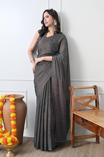 Image of MIRCHI FASHION Saree for Woman Chiffon Georgette Solid with Contrast Border | Lightweight Daily Wear Women's Sari and Printed Blouse Piece