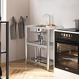 Warmiehomy Kitchen Sink Unit 3 Tier Free Standing Sink with Storage Shelf 75x40x80cm Stainless Steel Single Bowl Commercial Sinks Outdoor Camping Washbasin with Drainer Kit - Image 7