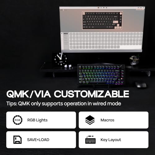 Image of EPOMAKER QK81 75% Wireless Mechanical Gaming Keyboard, QMK /VIA Programmable and Hot-Swappable, 81 Keys with Metal Knob, 2.4Ghz /BT /USB, Creamy Gasket-Mount, RGB Backlight (Black, Wisteria Switch)