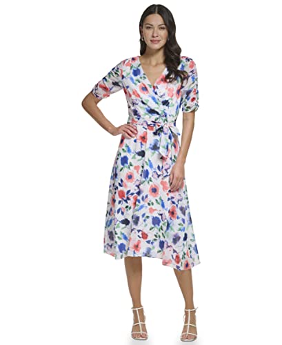 Image of DKNY womens 3 /4th Sleeve Faux Wrap Dress