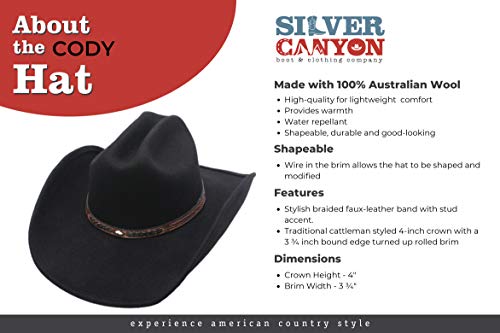 Men%e2%80%99s+Wool+Cowboy+Hat+Cody+Brown+Shapeable+Western+Felt+Hats+By+Silver+Canyon