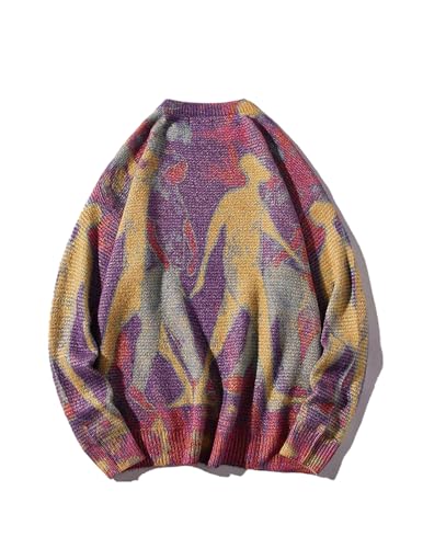 Image of Vamtac Mens Oversized Sweater Vintage Graphic Pullover Crewneck Knit Jumper Y2K Unisex Streetwear 2026 Fall Tops