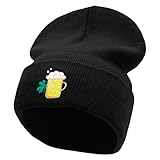 e4Hats.com Lucky Beer Embroidered 12 Inch Long Knitted Beanie - Black OSFM