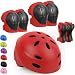 Kid's Protective Gear Set,Roller Skating Skateboard BMX Scooter Cycling Protective Gear Pads (Knee Pads+Elbow Pads+Wrist Pads+ Helmet) (Red)