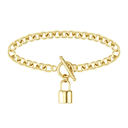 ALEXCRAFT Gold Lock Chain Bracelet | 14K Gold Plated Bracelet for Women OT Toggle Clasp Lock Chunky Braceletâ€¦