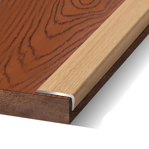 Genérico Baldosa de Madera para Suelo 90 X 2 X 0,8 cm Tira de Aluminio En Forma de L con Veta de Madera En Ángulo Recto Tira de Moldura para Suelo Ventana Escalera (Roble Claro 2 X 0,8 cm)