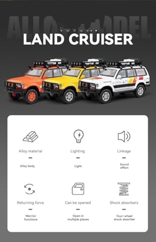 Image of Tivota Land Cruiser LC80 1:24 Diecast Metal Car - Openable Doors, Sound&Light, Pull Back Action,Collectible Toy Car for Kids - Durable & Realistic Model Collectors (Yellow-Grey)