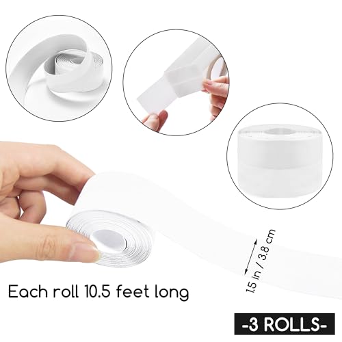 Image of 3 Rolls 1.5 Inch Caulk Tape Self Adhesive Toilet Caulking Strip Bathroom Sealing Caulk Strip Peel and Stick Bathtub Caulking Tape, 10.5 Feet Each Roll (White)