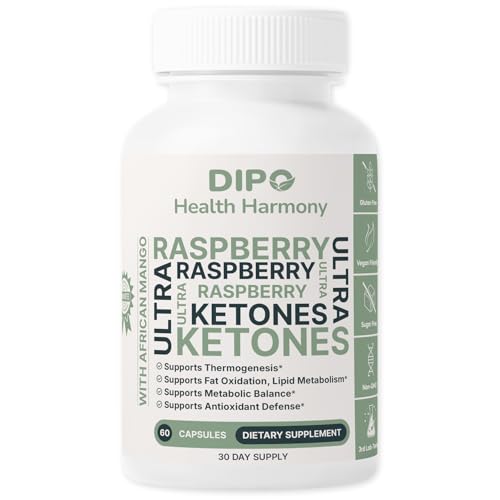 DIPO Raspberry Ketones Ultra 500mg with African Mango Seed Green Tea Extract & Apple Cider Vinegar - Metabolism & Healthy Weight Management Supplement for Women & Men - Vegan Non-GMO 60 Capsules