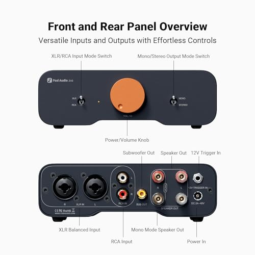 Fosi Audio ZA3 Balanced Stereo Amplifier Home Audio Component Mini 2 Channel Mono Amp TPA3255 for Subwoofer Desktop Home Theater Bookshelf Tower Floorstanding Passive Speakers with 48V Power Supply 7 41PDqfuBZ0L