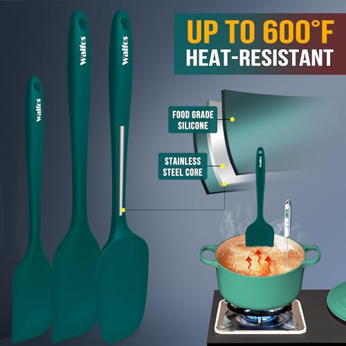 image for Walfos Silicone Spatula Set of 7 - (600°F) High Heat Resistant Dark G