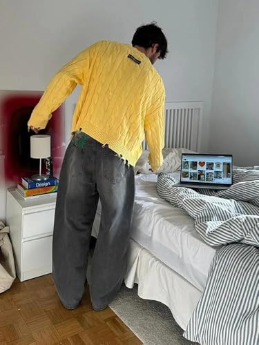 Casual Yellow Half Turtleneck Sweater Men Long Sleeve Tassel Knitted Pullover for Autumn Lazy Jumper4