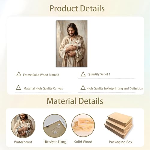 SIXWOOD Jesus The Good Shepherd Holding Lost Lamb Canvas Wall Art, 12x16 in by SIXWOOD - Used condition - Image 3
