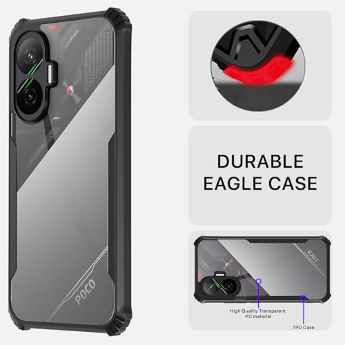 Image of Amazon Basics Back Cover Poco F7 5G | Crystal Clear Transparent Back | Ultra Hyrbid | Full Camera Protection | Raised Edge | Bumper Case (Black)