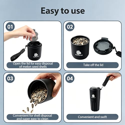 PLCHXFYJR Portable Sunflower Seed Cup with Seed Organizer and Shell Storage, Seed Snack Spit Cup for Outdoor, in Car, Travel and Sports Games. Works with Pistachios (black) — view 4