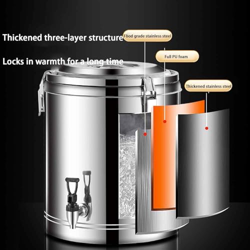 Beverage Dispenser Stainless Steel Heat Insulation Barrel, Large Capacity Commercial Insulated Bucket with A Single Faucet, for Milk, Coffee, Soup Stainless Steel,50L