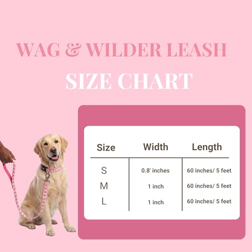 Image of Wag and Wilder Dog Collar and Leash Set for Small, Medium & Large Dogs - Heavy Duty Adjustable Collar & 5 FT Dog Leash Combo, Strong Metal Hook (Jaipur Bloom- Pink, Large, Leash Only)