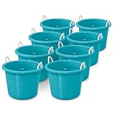 Life Story 8 Pack Open Storage Bucket, Round Plastic Container with Rope Handles, 17 Gallon, Teal
